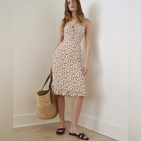 Reformation Genie Midi Dress Marion Rose Print White Red 4 - Picture 10 of 12